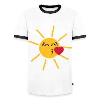 strahlende Sonne mit Kussmund und Herz - Männer Kontrast-T-Shirt - Weiß/Schwarz - Vorne - AI Model Female 172 light (172cm) & AI Model Male 178 dark (178cm)