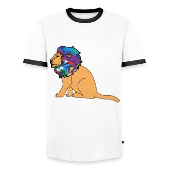 Lion dessin - T-shirt contrasté Homme - blanc/noir - Devant - AI Model Female 172 light (172cm) & AI Model Male 178 dark (178cm)