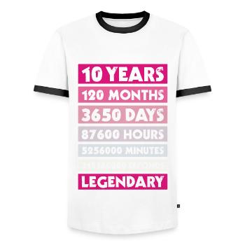 10 years birthday, anniversary, company, private ... - Men's Ringer Shirt - white/black - Front - AI Model Female 172 light (172cm) & AI Model Male 178 dark (178cm)
