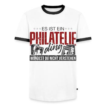 Philatelie Philatelist Briefmarkensammler - Männer Kontrast-T-Shirt - Weiß/Schwarz - Vorne - AI Model Female 172 light (172cm) & AI Model Male 178 dark (178cm)