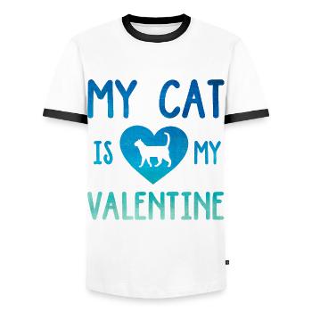 My Cat Is My Valentine Cat Lover Cat Training Pet - Männer Kontrast-T-Shirt - Weiß/Schwarz - Vorne - AI Model Female 172 light (172cm) & AI Model Male 178 dark (178cm)