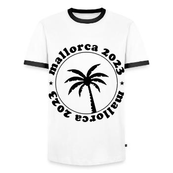 Majorque 2023 - T-shirt contrasté Homme - blanc/noir - Devant - AI Model Female 172 light (172cm) & AI Model Male 178 dark (178cm)