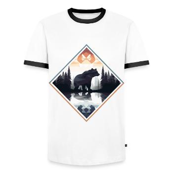 Ours abstrait dans les montagnes - T-shirt contrasté Homme - blanc/noir - Devant - AI Model Female 172 light (172cm) & AI Model Male 178 dark (178cm)