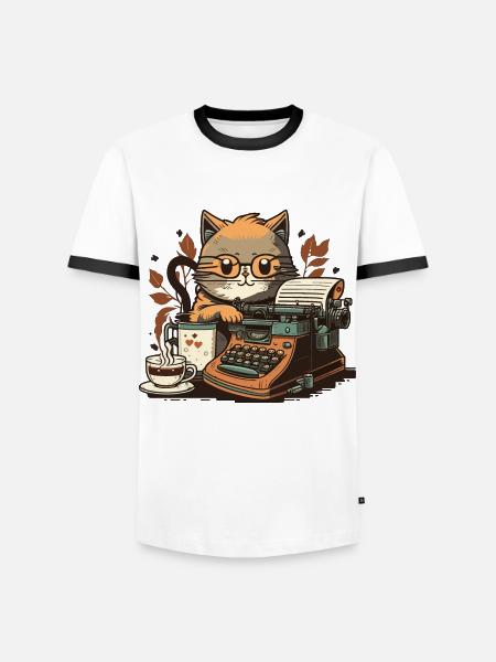 Smokin Cat Writer - Men's Ringer Shirt - white/black