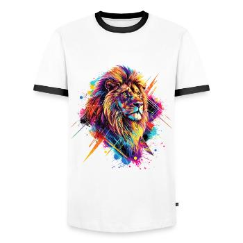 Lion Colorful Lion Head Colorful Predator Art - Men's Ringer Shirt - white/black - Front - AI Model Female 172 light (172cm) & AI Model Male 178 dark (178cm)