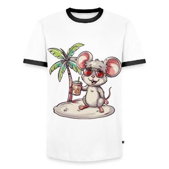 Mouse Summer Beach Vacation - Men's Ringer Shirt - white/black - Front - AI Model Female 172 light (172cm) & AI Model Male 178 dark (178cm)