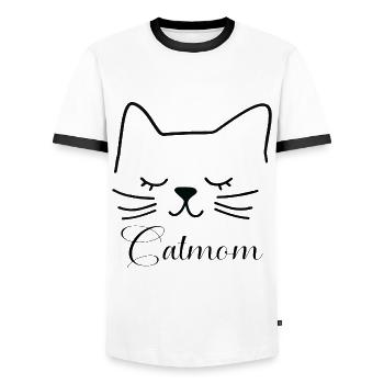 Cat Cat Mom Cat Mom Silhouette Outline Lineart - Men's Ringer Shirt - white/black - Front - AI Model Female 172 light (172cm) & AI Model Male 178 dark (178cm)