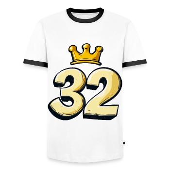 32 Number Krone - Men's Ringer Shirt - white/black - Front - AI Model Female 172 light (172cm) & AI Model Male 178 dark (178cm)