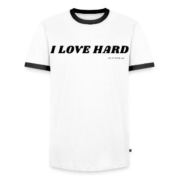 I Love Hard try to keep up Valentines Day - Men's Ringer Shirt - white/black - Front - AI Model Female 172 light (172cm) & AI Model Male 178 dark (178cm)