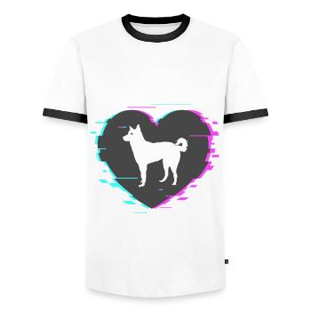 Canaan dog in the heart with retro look - Men's Ringer Shirt - white/black - Front - AI Model Female 172 light (172cm) & AI Model Male 178 dark (178cm)