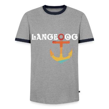 Langeoog with anchor - Men's Ringer Shirt - grey/navy  - Front - AI Model Female 172 light (172cm) & AI Model Male 178 light (178cm)