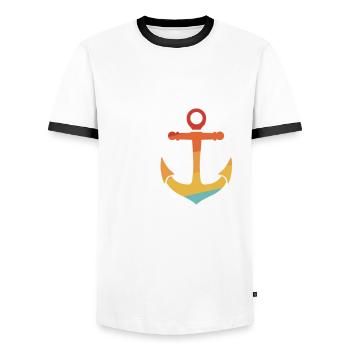 Langeoog mit Anker - Männer Kontrast-T-Shirt - Weiß/Schwarz - Vorne - AI Model Female 172 light (172cm) & AI Model Male 178 dark (178cm)