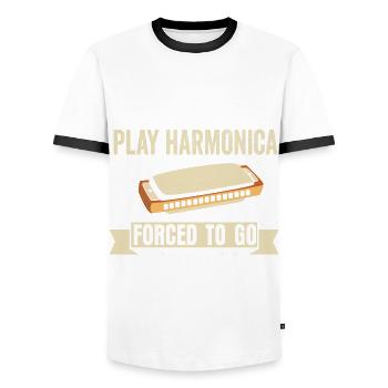 Harmonica Musicians Blues Jazz Harmonica - Men's Ringer Shirt - white/black - Front - AI Model Female 172 light (172cm) & AI Model Male 178 dark (178cm)