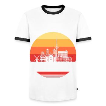 Münster Retro Skyline - Männer Kontrast-T-Shirt - Weiß/Schwarz - Vorne - AI Model Female 172 light (172cm) & AI Model Male 178 dark (178cm)