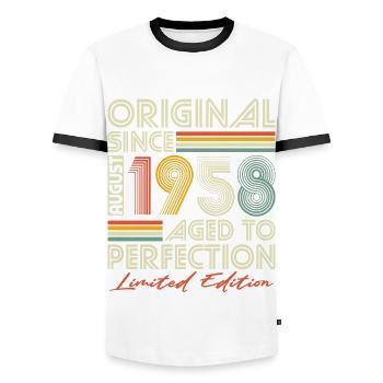 Août 1958 Vintage Rétro Anniversaire - T-shirt contrasté Homme - blanc/noir - Devant - AI Model Female 172 light (172cm) & AI Model Male 178 dark (178cm)