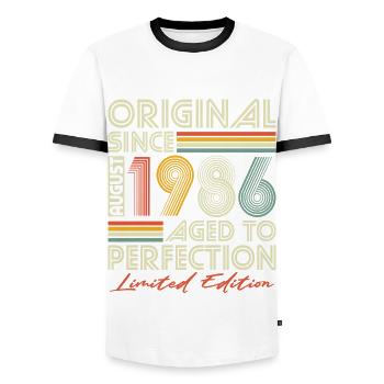 Août 1986 Vintage Rétro Anniversaire - T-shirt contrasté Homme - blanc/noir - Devant - AI Model Female 172 light (172cm) & AI Model Male 178 dark (178cm)
