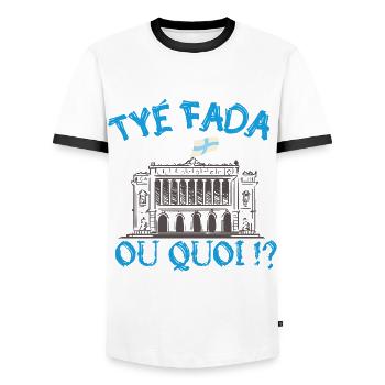 Tyé Fada ou quoi ? humour Marseille, Marseillais - T-shirt contrasté Homme - blanc/noir - Devant - AI Model Female 172 light (172cm) & AI Model Male 178 dark (178cm)