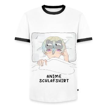 Chemise de nuit Anime Otaku Weeb Kawaii - T-shirt contrasté Homme - blanc/noir - Devant - AI Model Female 172 light (172cm) & AI Model Male 178 dark (178cm)