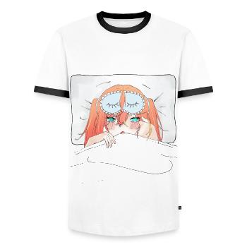 Chemise de nuit Anime Otaku Weeb Kawaii - T-shirt contrasté Homme - blanc/noir - Devant - AI Model Female 172 light (172cm) & AI Model Male 178 dark (178cm)