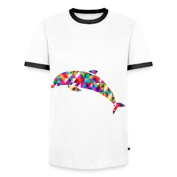 Delfin Mosaik Bunt - Männer Kontrast-T-Shirt - Weiß/Schwarz - Vorne - AI Model Female 172 light (172cm) & AI Model Male 178 dark (178cm)