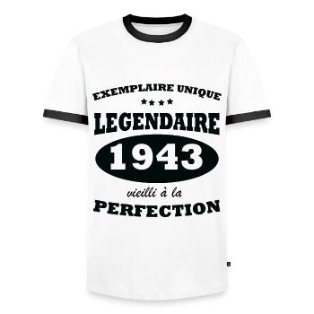 Vintage unique copy 1943 Limited edition - Men's Ringer Shirt - white/black - Front - AI Model Female 172 light (172cm) & AI Model Male 178 dark (178cm)