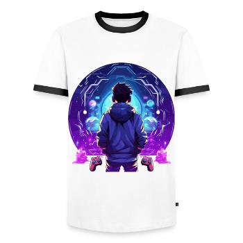 Le jeu est ma vie - T-shirt contrasté Homme - blanc/noir - Devant - AI Model Female 172 light (172cm) & AI Model Male 178 dark (178cm)