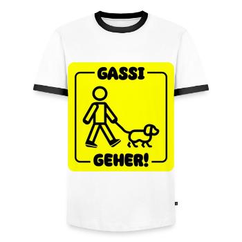 Dog walking dog - Men's Ringer Shirt - white/black - Front - AI Model Female 172 light (172cm) & AI Model Male 178 dark (178cm)