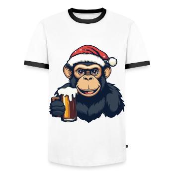 Bière de singe Noël - T-shirt contrasté Homme - blanc/noir - Devant - AI Model Female 172 light (172cm) & AI Model Male 178 dark (178cm)