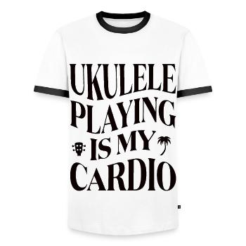 Ukulele playing is my cardio - Men's Ringer Shirt - white/black - Front - AI Model Female 172 light (172cm) & AI Model Male 178 dark (178cm)