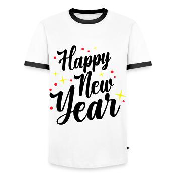 Happy New Year New Year's Eve - Men's Ringer Shirt - white/black - Front - AI Model Female 172 light (172cm) & AI Model Male 178 dark (178cm)