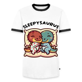 Sleepysaurus Official Sleep Outfit Chemise de nuit - T-shirt contrasté Homme - blanc/noir - Devant - AI Model Female 172 light (172cm) & AI Model Male 178 dark (178cm)