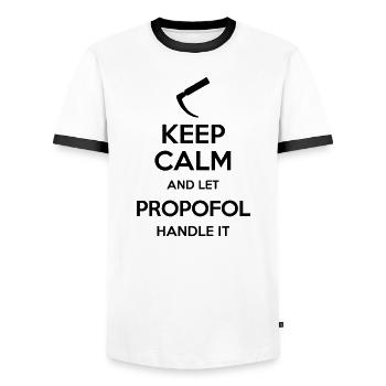 Keep Calm And Let Propofol Handle It Laryngoscope - Men's Ringer Shirt - white/black - Front - AI Model Female 172 light (172cm) & AI Model Male 178 dark (178cm)