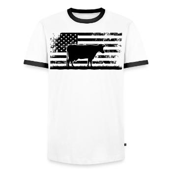 Amerikanische Flagge Holstein Rancher Kuh - Männer Kontrast-T-Shirt - Weiß/Schwarz - Vorne - AI Model Female 172 light (172cm) & AI Model Male 178 dark (178cm)