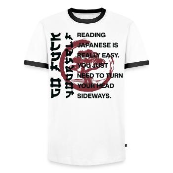 Japanisch Lesen Ist Einfach - Männer Kontrast-T-Shirt - Weiß/Schwarz - Vorne - AI Model Female 172 light (172cm) & AI Model Male 178 dark (178cm)