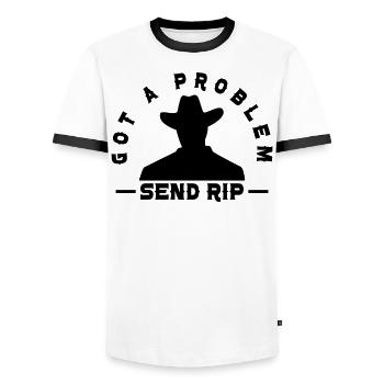 Have a problem Send Rip - Cowboy - Men's Ringer Shirt - white/black - Front - AI Model Female 172 light (172cm) & AI Model Male 178 dark (178cm)
