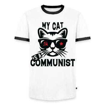 My cat is a communist - Men's Ringer Shirt - white/black - Front - AI Model Female 172 light (172cm) & AI Model Male 178 dark (178cm)