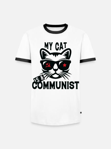 Min kat er kommunist - Herre kontrast-T-shirt - hvid/sort