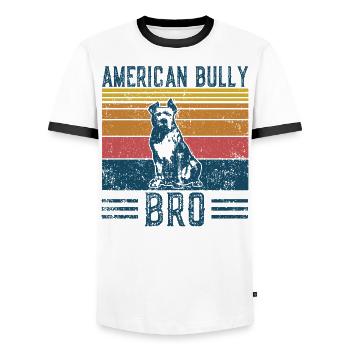 Chien American Bully Bro - Vintage Bro - T-shirt contrasté Homme - blanc/noir - Devant - AI Model Female 172 light (172cm) & AI Model Male 178 dark (178cm)