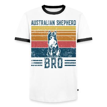 Hund Aussie Shepherd Bro - Vintage Bro - Männer Kontrast-T-Shirt - Weiß/Schwarz - Vorne - AI Model Female 172 light (172cm) & AI Model Male 178 dark (178cm)