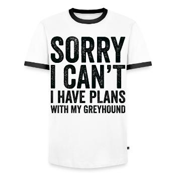 Ich Habe Pläne Mit Meinem Greyhound - Männer Kontrast-T-Shirt - Weiß/Schwarz - Vorne - AI Model Female 172 light (172cm) & AI Model Male 178 dark (178cm)