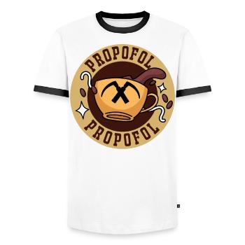 Propofol Barista - Laryngoskop Narkose Anästhesie - Männer Kontrast-T-Shirt - Weiß/Schwarz - Vorne - AI Model Female 172 light (172cm) & AI Model Male 178 dark (178cm)