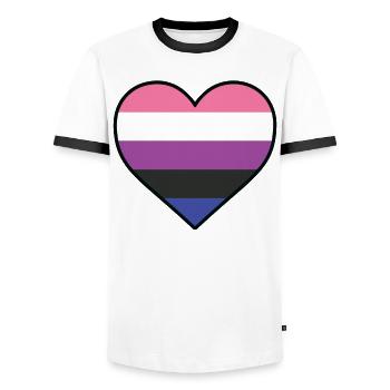 Cœur LGBT - Fluide sexuel LGBTQIA - T-shirt contrasté Homme - blanc/noir - Devant - AI Model Female 172 light (172cm) & AI Model Male 178 dark (178cm)