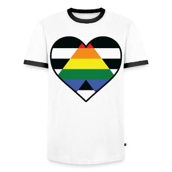 LGBT -Herz - LGBTQIA Gerade Ally - Männer Kontrast-T-Shirt - Weiß/Schwarz - Vorne - AI Model Female 172 light (172cm) & AI Model Male 178 dark (178cm)