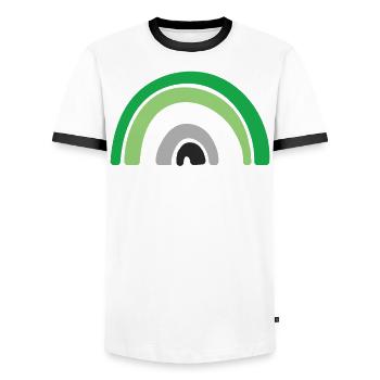 Flagge - LGBTQIA Rainbow Aromantic - Männer Kontrast-T-Shirt - Weiß/Schwarz - Vorne - AI Model Female 172 light (172cm) & AI Model Male 178 dark (178cm)