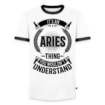 Du Würdest Es Nicht Verstehen - Widder - Männer Kontrast-T-Shirt - Weiß/Schwarz - Vorne - AI Model Female 172 light (172cm) & AI Model Male 178 dark (178cm)
