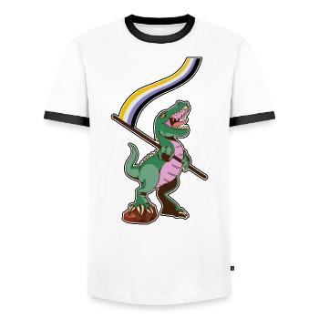 LGBTQ-Flagge - Dinosaurier Nicht-binär - Männer Kontrast-T-Shirt - Weiß/Schwarz - Vorne - AI Model Female 172 light (172cm) & AI Model Male 178 dark (178cm)
