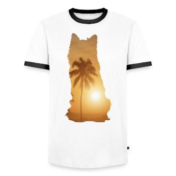 Sommerstrand - Australischer Schäferhund - Männer Kontrast-T-Shirt - Weiß/Schwarz - Vorne - AI Model Female 172 light (172cm) & AI Model Male 178 dark (178cm)