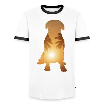 Sommerstrand - Bullmastiff - Männer Kontrast-T-Shirt - Weiß/Schwarz - Vorne - AI Model Female 172 light (172cm) & AI Model Male 178 dark (178cm)