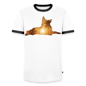 Summer beach - Dutch shepherd - Men's Ringer Shirt - white/black - Front - AI Model Female 172 light (172cm) & AI Model Male 178 dark (178cm)