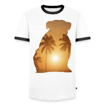 Sommerstrand - Englische Bulldogge - Männer Kontrast-T-Shirt - Weiß/Schwarz - Vorne - AI Model Female 172 light (172cm) & AI Model Male 178 dark (178cm)